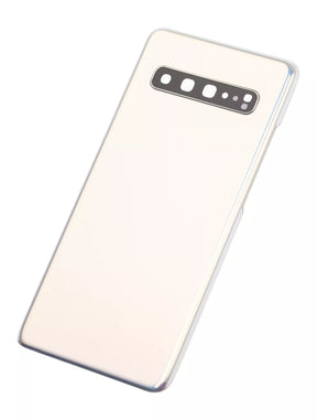 Back cover Glass With Camera Lens Compatible For Samsung Galaxy S10 5G Replacement (No Logo) (Vemake) (Crown Silver)