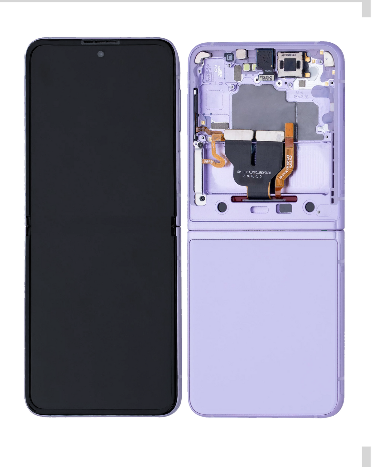 Inner OLED Assembly With Frame Compatible For Samsung Galaxy Z Flip 3 5G Replacement (US & International) (Refurbished) (Lavender)