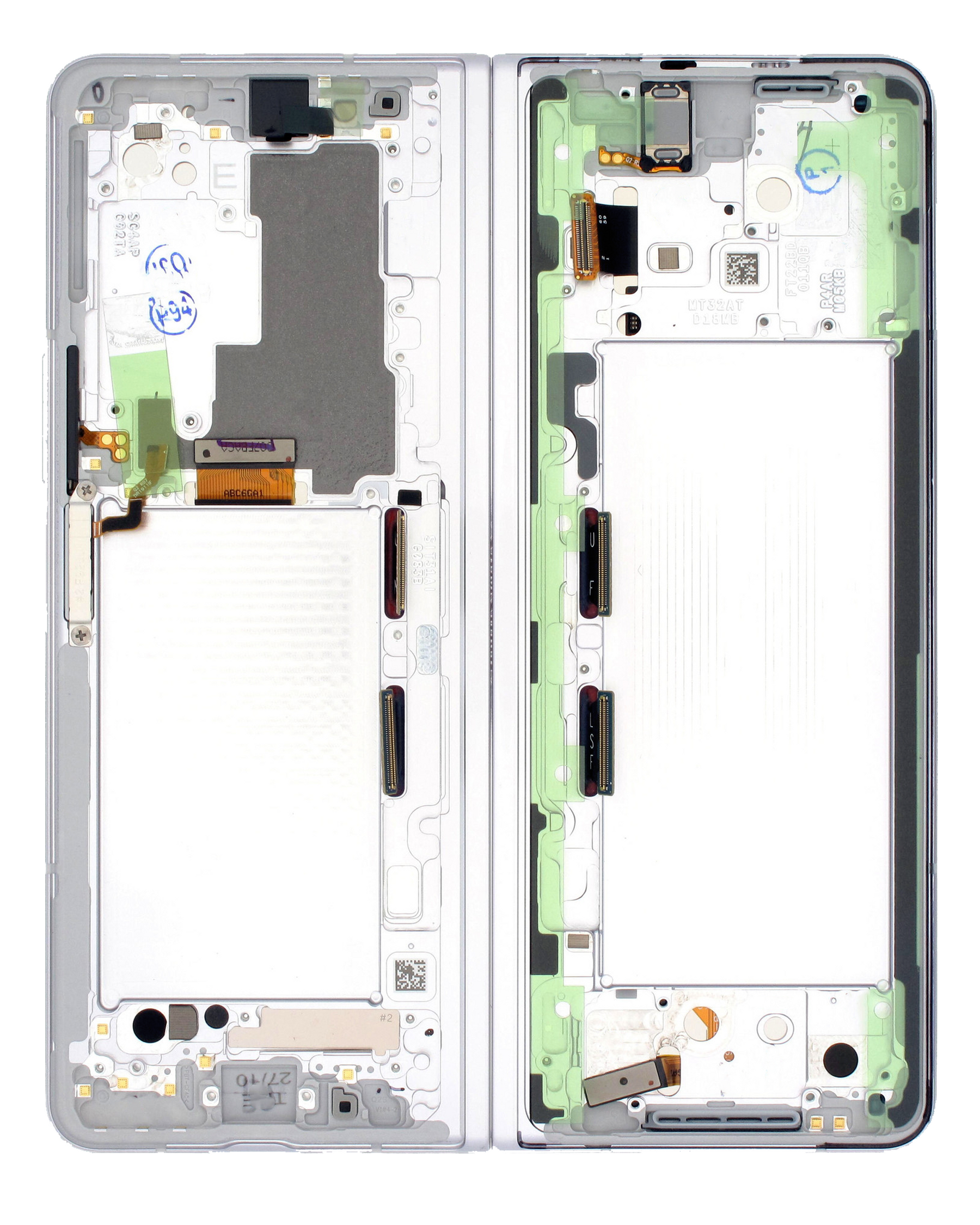 Inner OLED Assembly With Frame Compatible For Samsung Galaxy Z Fold 3 5G Replacement (US & International) (Used OEM Pull: Grade A) (Phantom Silver)