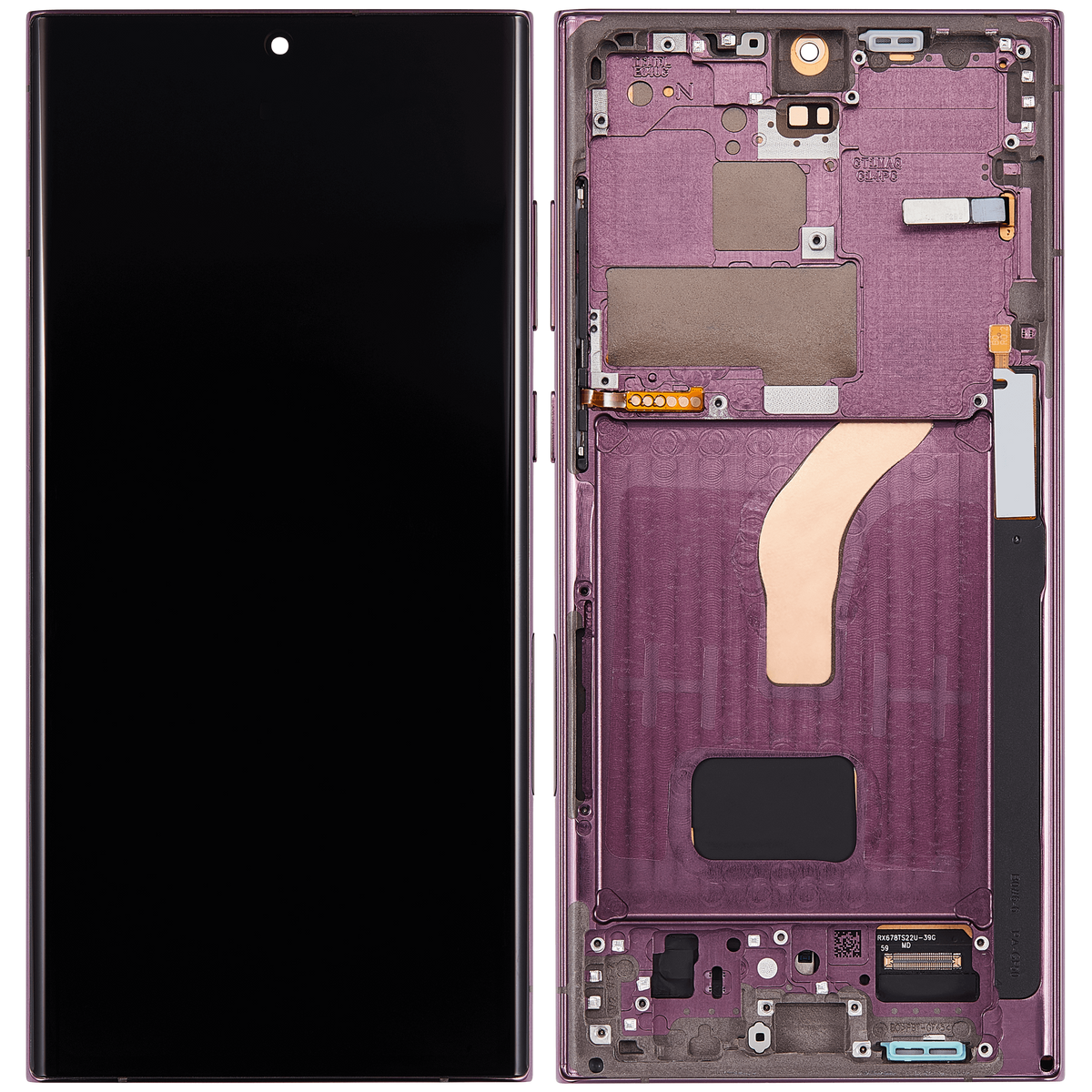 OLED Assembly With Frame Compatible For Samsung Galaxy S22 Ultra 5G Replacement(Service Pack) (Burgundy)