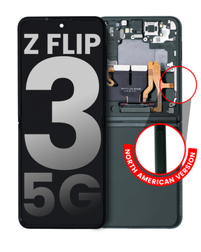 Inner OLED Assembly With Frame Replacement  Compatible For Samsung Galaxy Z Flip 3 5G (US & International) (Used OEM Pull: Grade B/C) Phantom Green)