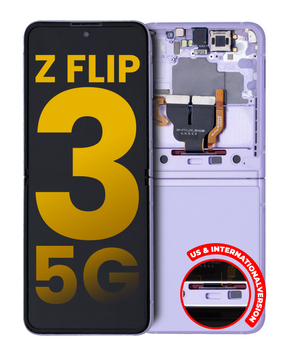 Inner OLED Assembly With Frame Compatible For Samsung Galaxy Z Flip 3 5G Replacement (US & International) (Refurbished) (Lavender)