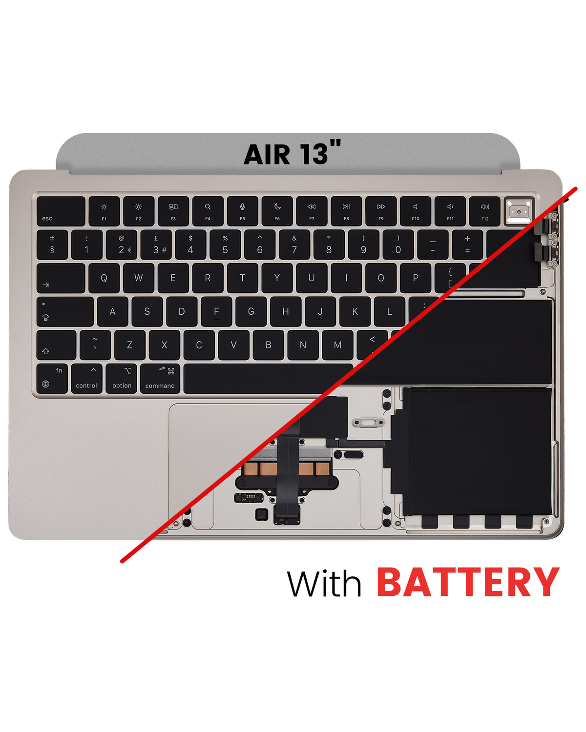 Top Case Assembly With Battery And Keyboard Compatible For MacBook Air 13" (A2681 / Mid 2022) (Starlight) (UK Keyboard)