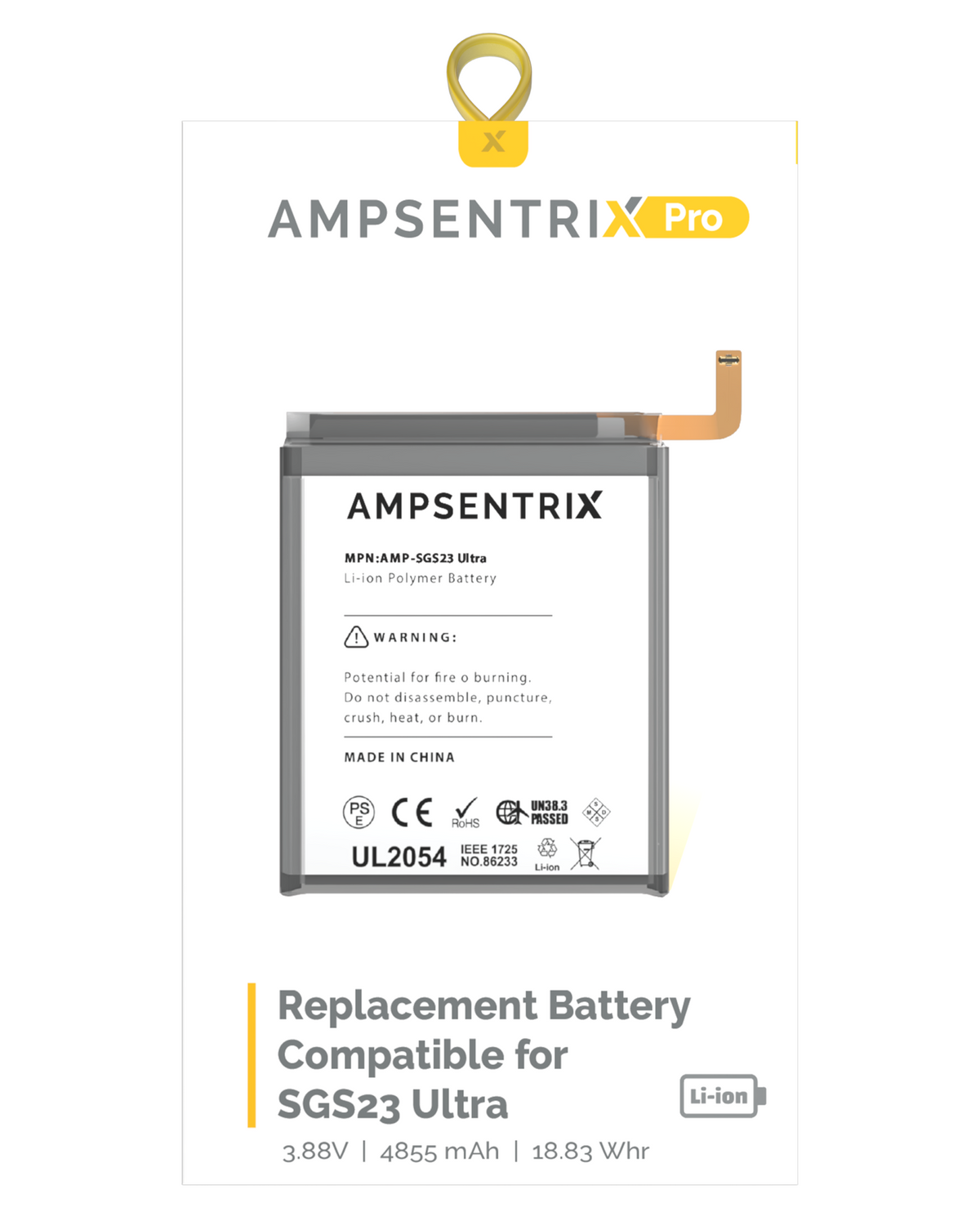 Replacement Battery Compatible For Samsung Galaxy S23 Ultra (AmpSentrix Pro)