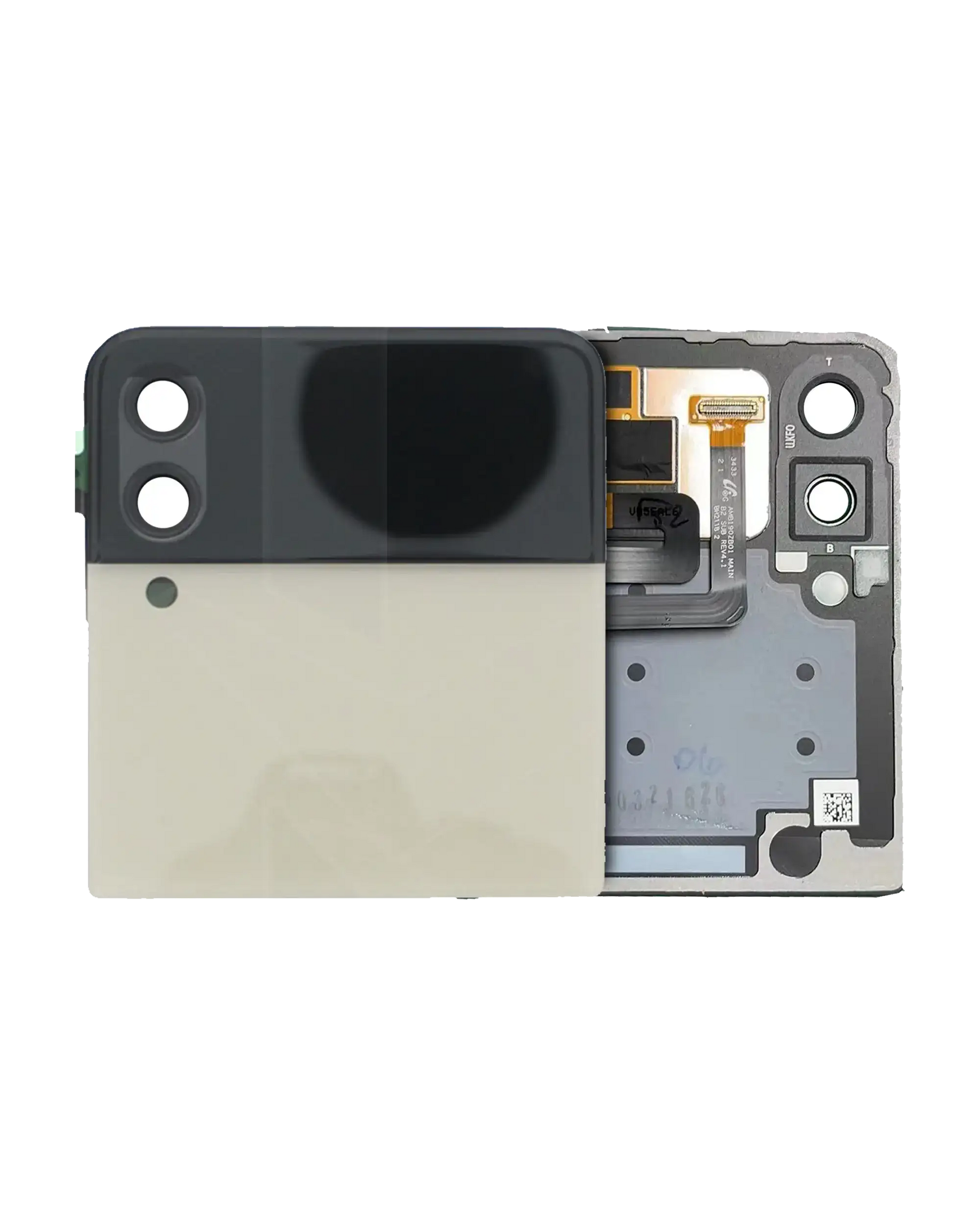 Outer OLED Assembly Replacement  Compatible For Samsung Galaxy Z Flip 3 5G (US & International) (Used OEM Pull: Grade B/C) (Cream)