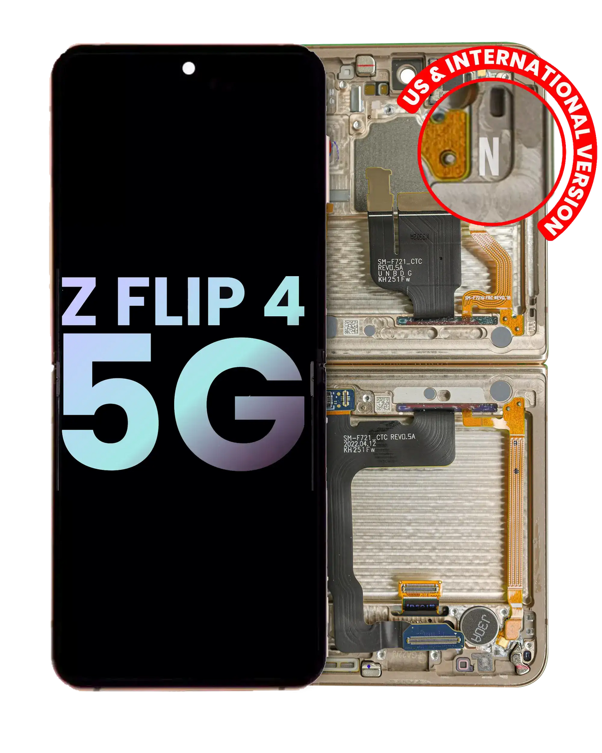 Replacement Inner OLED Assembly With Frame Compatible For Samsung Galaxy Z Flip 4 5G (US & International) (Service Pack) (Gold)