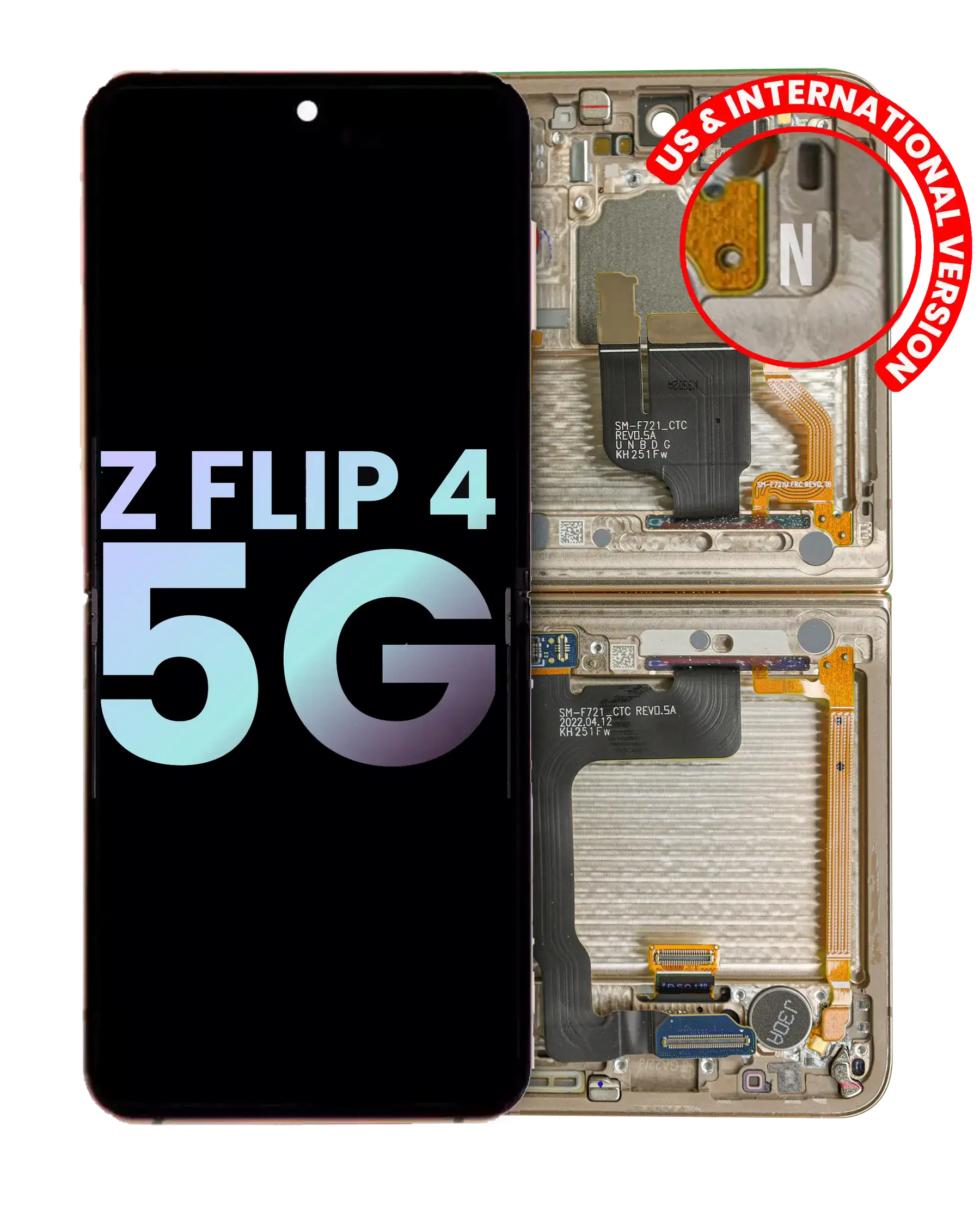 Replacement Inner OLED Assembly With Frame Compatible For Samsung Galaxy Z Flip 4 5G (US & International) (Service Pack) (Gold)