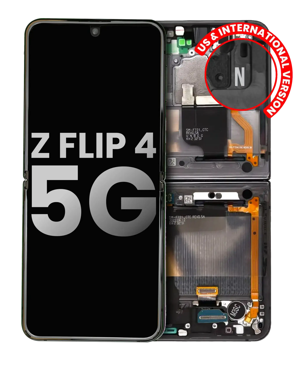 Replacement Inner OLED Assembly With Frame Compatible For Samsung Galaxy Z Flip 4 5G (US & International) (Used OEM Pull: Grade B/C) (Graphite)