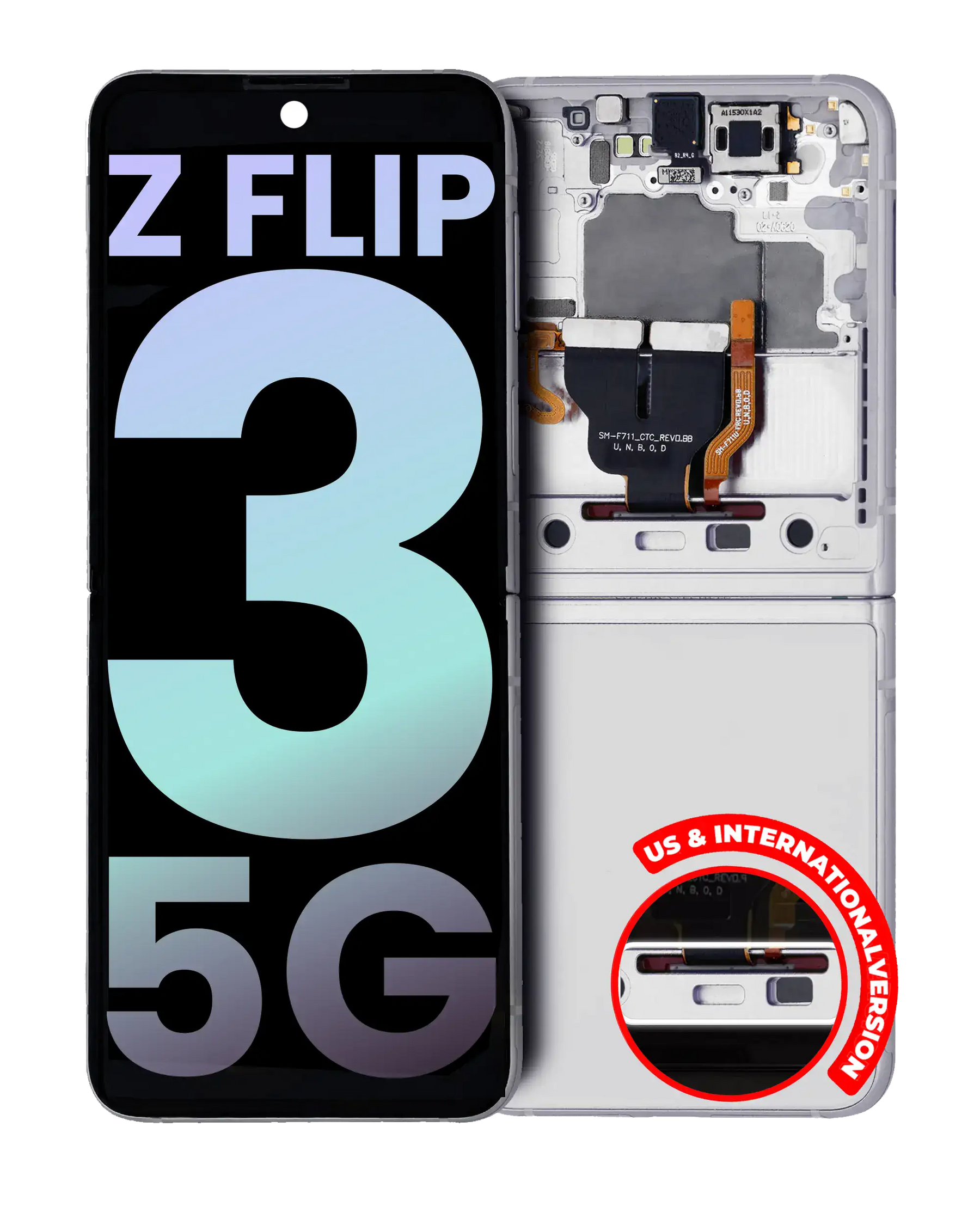 Replacement Inner OLED Assembly With Frame Compatible For Samsung Galaxy Z Flip 3 5G (US & International) (Service Pack) (White)