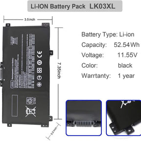 HP LK03XL Battery for HP Envy X360 15m-bp0xx 15-BP 15m-bp1xx 15-bq2xx 15-cp0xxx 15-cn0xxx 15-cr0xxx 17-ae1xx 15T-CN 15M-cn0011dx 15m-cn0012dx 15m-bq021dx 15m-bp112dx l0928-855 15-bq194nz 17-ae006ur 17-ae143ng 916814-855 916368-541 Laptop Serie's