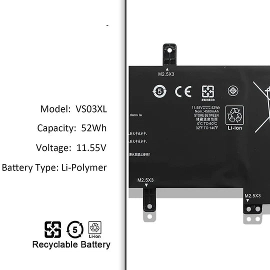 HP VS03XL Original Battery for HP Envy 15T-AS000 15T-AS100 15T-AS100 CTO 15-AS 15-AS133CL X6V56UA 15-AS020NR 15-AS152NR 15-AS043CL 15-AS002LA 15-AS004LA 15-AS014WM HSTNN-UB6Y 849047-541 849313-850 3ICP7/61/80 Laptop Serie's