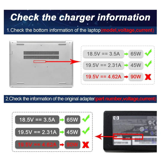 Hp 65W 18.5v 3.5amp Original Laptop Adapter Charger for HP Pavilion Probook Elitebook G4 G6 G7 M6 DM4 DV4 DV5 DV6 DV7 G60 G61 G72 2000 Cq40 Cq60 Revolve 810 820-G1 2540p folio 9470 9480 Series Laptop's.